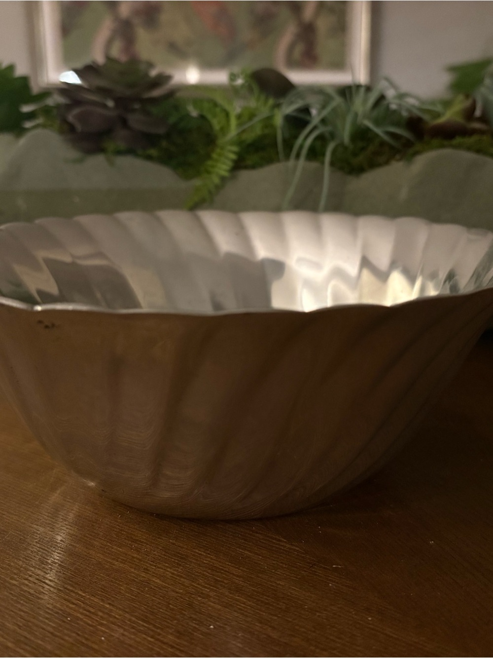 Ribbed Metal Serving Bowl - Silver Finish